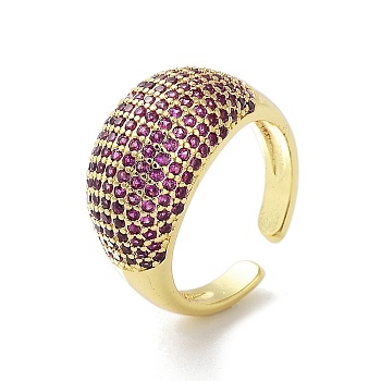 Brass with Cubic Zirconia Open Cuff Rings for Women, Real 18K Gold Plated, 8.5~16mm, US Size 13 3/4(22.8mm)