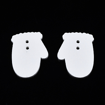 Christmas Theme Spray Painted Wood Connector Charms, Gloves, White, 27.5x20x1.5mm, Hole: 1.6mm