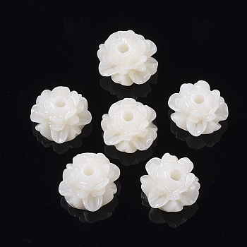 Opaque Resin Beads, Lotus Flower, Old Lace, 9.5x8.5~13.5mm, Hole: 2mm