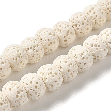Floral White Rondelle Lava Rock Beads