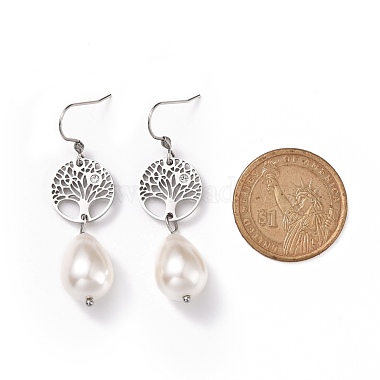 Natural Teardrop Shell Pearl Beads Dangle Earrings(EJEW-JE02792)-3