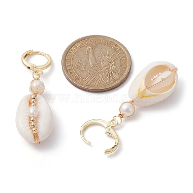 Natural Shell & Pearl Dangle Leverback Earrings(EJEW-JE05434)-3