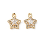 Brass Micro Pave Clear Cubic Zirconia Charms, Star Charms, Real 18K Gold Plated, 11.5x9.5x4mm, Hole: 1.3mm(KK-P355-04G)