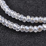 Electroplate Glass Beads Strands, Faceted Rondelle, AB Color Plated, Clear AB, 2x1.5mm, Hole: 0.5mm, about 203pcs/strand, 12 inch(EGLA-P018-1mm-AB01)