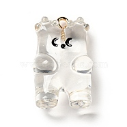 Cartoon Transparent Resin Pendants, Bear Charm, with Golden Tone Alloy Loops, Clear, 26.5x15.8x11mm, Hole: 1.8mm(FIND-I029-01A)