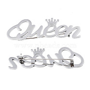201 Stainless Steel Word Queen with Crown Lapel Pin, Creative Badge for Backpack Clothes, Nickel Free & Lead Free, Stainless Steel Color, 20x64x7mm, Pin: 0.7mm(JEWB-N007-125P)