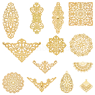 DIY Jewelry Making Finding Kit, Including 104Pcs 13 Styles Iron Filigree Joiners & Pendants, Etched Metal Embellishments, Flower & Square & Rhombus, Golden, 27~80.5x26~76x0.5~2mm, Hole: 1.4~3mm, 8Pcs/style(FIND-SC0006-97)