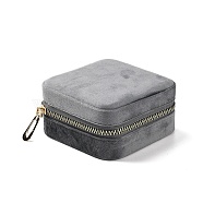 Square Velvet Jewelry Storage Zipper Boxes, Portable Travel Jewelry Case for Rings Earrings Bracelets Storage, Gray, 10x10x4.85cm(CON-P021-01A)