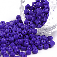 6/0 Glass Seed Beads, Opaque Colours Seed, Small Craft Beads for DIY Jewelry Making, Round, Round Hole, Blue, 6/0, 4mm, Hole: 1.5mm about 500pcs/50g, 50g/bag, 18bags/2pounds(SEED-US0003-4mm-48)