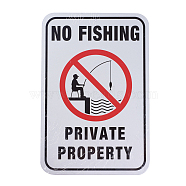 UV Protected & Waterproof Aluminum Warning Signs, No Fishing Private Property Sign, White, 450x300x1mm, Hole: 6mm(X-AJEW-WH0111-D02)
