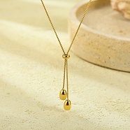 304 Stainless Steel Teardrop Pendant Lariat Necklaces for Women, Real 18K Gold Plated, 21.26 inch(54cm)(NJEW-U031-01G)