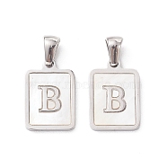 304 Stainless Steel Pave Shell Pendants, Rectangle Charm, Stainless Steel Color, Letter B, 17.5x12x1.5mm, Hole: 3x5mm(STAS-G327-01P-B)