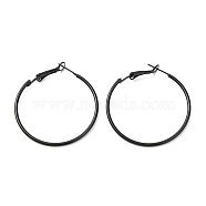 Baking Paint 201 Stainless Steel Hoop Earrings, Ring, Black, 40mm, Pin: 0.5mm(EJEW-P185-C02-01)