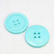 Resin Buttons, Dyed, Flat Round, Cyan, 28x3mm, Hole: 2mm, 98pcs/bag(RESI-D030-28mm-11)