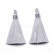 Polyester Tassel Big Pendants Decoration, Light Grey, 80~90x8.5~9mm, Hole: 4x6mm(AJEW-S059-12)