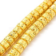 Electroplated Natural Lava Rock Beads Strands, Column, Golden Plated, 6x8.5mm, Hole: 1mm, about 64~66pcs/strand, 15.16~15.35 inch(38.5~39.7cm)(G-G984-12G)