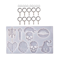 DIY Silicone Halloween Theme Pendant Molds & Keychain & Jump Ring Set, Resin Casting Molds, For UV Resin, Epoxy Resin Jewelry Making, Pumpkin/Skeleton/Lip, White, 150x254x65mm(HAWE-PW0001-035A)