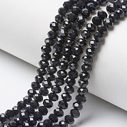 Opaque Solid Color Imitation Jade Glass Beads Strands, Faceted, Rondelle, Black, 3.5~3.8x3mm, Hole: 0.4mm, about 113~115pcs/strand, 32.5~33cm(EGLA-A044-P3mm-D18)