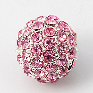 Alloy Rhinestone Beads, Grade A, Round, Silver Color Plated, Light Rose, 10mm, Hole: 2mm(RB-A034-10mm-A27S)