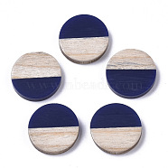 Resin & Wood Cabochons, Flat Round, Two Tone, Prussian Blue, 15x3.5mm(RESI-R425-05B)