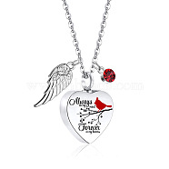 Heart with Wing Urn Ashes Pendant Necklace, Stainless Steel Memorial Jewelry for Men Wom, Red, 21.65 inch(55cm)(PW-WG4984E-01)