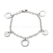 304 Stainless Steel Charm Bracelets, Rings, Stainless Steel Color, 7-1/8 inch(18.2cm)(STAS-A052-27P)