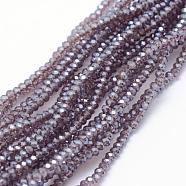 Electroplate Glass Beads Strands, Pearl Luster Plated, Faceted, Rondelle, Gray, 2.5x1.5mm, Hole: 0.5mm, about 197~201pcs/strand, 12.9 inch(33cm)(EGLA-J144-PL-A02)