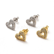 Clear Cubic Zirconia Hollow Out Heart Stud Earrings, Rack Plating Brass Jewelry for Women, Cadmium Free & Lead Free, Mixed Color, 9x10mm, Pin: 0.7mm(EJEW-F301-04)