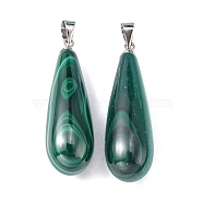 Gemstone Pendants, Natural Malachite, Grade A, teardrop, Green, 34~37x10mm, Hole: 3.5mm(MALA-37X10)