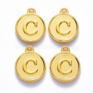 Alloy Pendant Cabochon Settings, For Enamel, Cadmium Free & Lead Free, Flat Round with Letter, Light Gold, Letter.C, 14x12x2mm, Hole: 1.5mm(PALLOY-N156-01C-KCG)