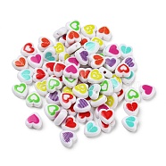 Opaque & Printed Acrylic Beads, Heart, Mixed Color, 8.5x8.5x3.5mm, Hole: 1mm(OACR-G021-01)