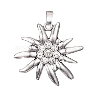 Antique Silver Plated Alloy Pendants, with Rhinestone, Coral Shape, Crystal, 39x41x3mm, Hole: 7x3.5mm(ALRI-L046-N01-AS)