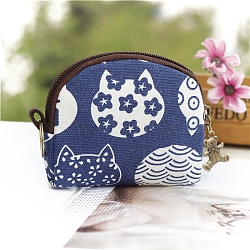 Cartoon Cat Shape Printed Cloth Zipper Wallets, Coin Change Purse, Marine Blue, 100x110x20mm(PW-WGE0DD7-04)