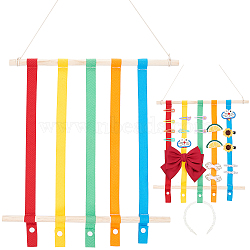 Hanging Hair Pin Storage Frame, Hair Bow Holder, with Plastic Hook, Wooden Sticks & Polyester Ribbon, Rectangle, Colorful, 3.1~89x1.4~2.2x0.2~1.4cm, 9pcs/set(HJEW-WH0248-138A)