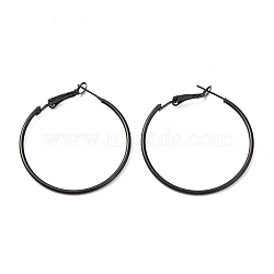 Baking Paint 201 Stainless Steel Hoop Earrings, Ring, Black, 40mm, Pin: 0.5mm(EJEW-P185-C02-01)