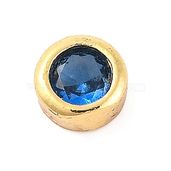 Rack Plating Flat Round Brass Micro Pave Cubic Zirconia Cabochons, Cadmium Free & Lead Free, Long-Lasting Plated, Real 18K Gold Plated, Blue, 4x2mm(KK-F874-03G-11)