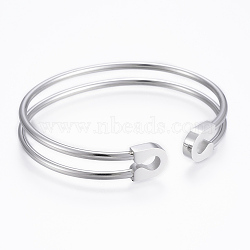Trendy 304 Stainless Steel Torque Cuff Bangles, Stainless Steel Color, 47x59mm(BJEW-H703-17P)
