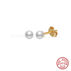 Round Natural Pearl Stud Earrings, 925 Sterling Silver Jewelry for Women, Real 14K Gold Plated, 14.5x4mm(EJEW-G411-04A-G)