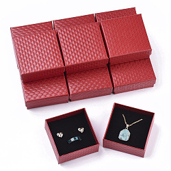Cardboard Jewelry Boxes, for Pendant & Earring & Ring, with Sponge Inside, Square, Red, 7.5x7.5x3.5cm(CBOX-N012-25A)
