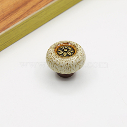 Zinc Alloy Cabinet Door Knobs, Kitchen Drawer Pulls Cabinet Handles, Flat Round with Flower & Leopard Print Pattern, Old Lace, 32x26mm(CABI-PW0001-081AB-01)
