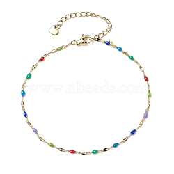 304 Stainless Steel Enamel Link Chains Anklets, Colorful, 8-5/8 inch(22cm)(AJEW-AN00588-01)