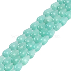 Cat Eye Beads Strands, Faceted, Teardrop, Spring Green, 10x6mm, Hole: 1mm, about 42pcs/strand, 148.03''(376cm)(CE-U001-02E)