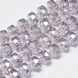 Electroplate Glass Beads Strands, Rainbow Plated, Faceted, Flat Round, Thistle, 7~8x5mm, Hole: 1mm, about 80pcs/strand, 21.26 inch(EGLA-Q083-8mm-A05)