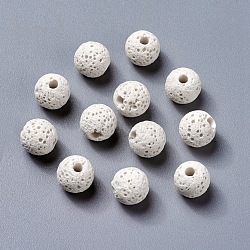 Unwaxed Natural Lava Rock Beads, for Perfume Essential Oil Beads, Aromatherapy Beads, Dyed, Round, White, 8.5mm, Hole: 1.5~2mm(G-F325-8mm-A14)
