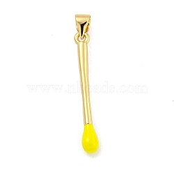 Real 18K Gold Plated Brass Pendants, with Enamel, Stick Charm, Yellow, 29x3.5mm, Hole: 3.5mm(KK-R159-40G-01)