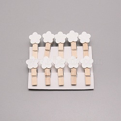 BirchWood Craft Pegs Clips, with Platinum Tone Iron Findings, Flower, Clothespins, Paper Note Photo Holder, White, 39x17.5x11.5mm, 10pcs/set(PHAR-TAC0005-01)