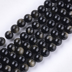 Natural Golden Sheen Obsidian Beads Strands, Grade A, Round, 8mm, Hole: 1mm, about 23~25pcs/strand, 7.6 inch(G-S333-8mm-025)