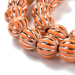 Autumn Theme Grooved Resin Beads Strands, Silver Metal Enlaced, Pumpkin, Dark Orange, 11.5x11mm, Hole: 3mm, about 32pcs/strand, 13.78 Inch(35cm)(RESI-M023-01D)