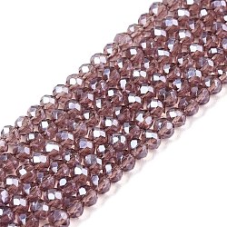 Electroplate Glass Beads Strands, Pearl Luster Plated, Faceted, Rondelle, Rosy Brown, 2.9~3.3x2mm, Hole: 0.8mm, about 148~150pcs/strand, 39.5~40cm(EGLA-A044-T2mm-A07)