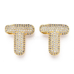 Brass Micro Pave Cubic Zirconia Pendants, Alphabet, Letter T, 22x23.5x8mm, Hole: 4x2.5mm(KK-N254-06G-T)